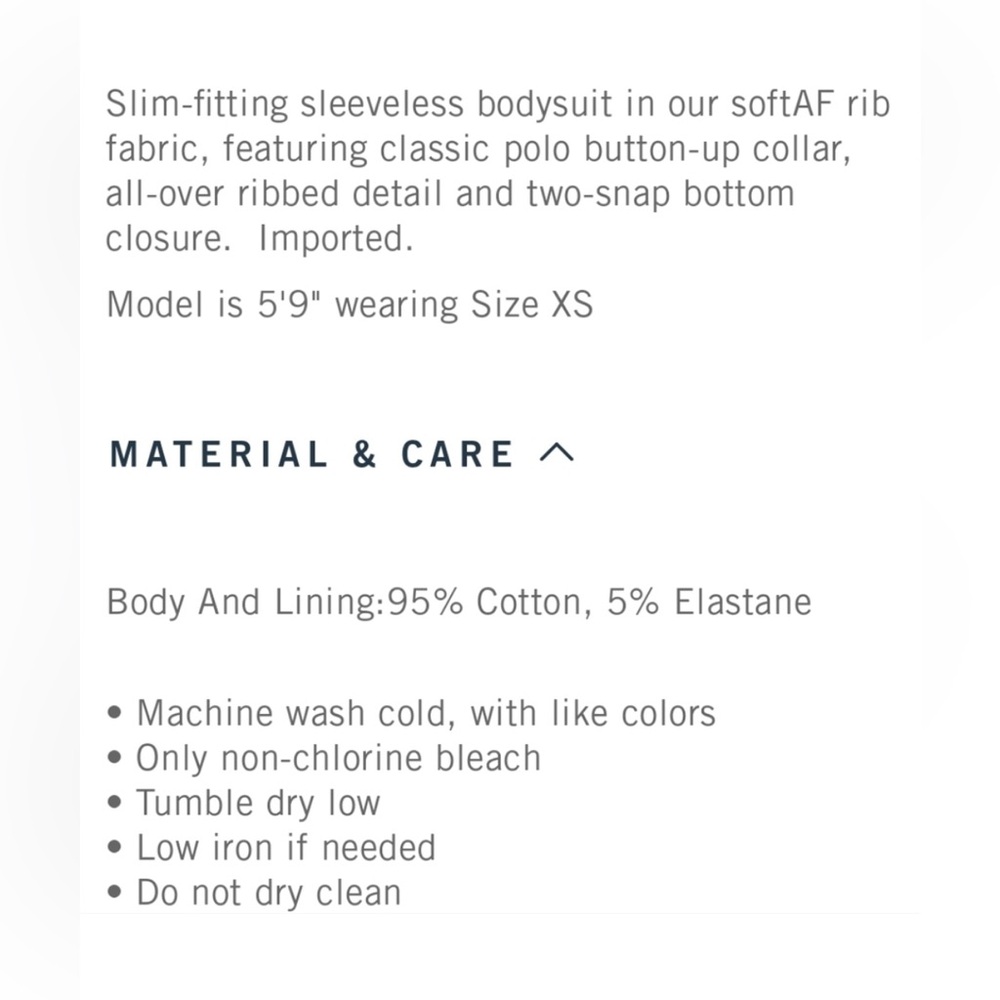 A&F Cotton ribbed polo bodysuit black XS - Picture 2 of 3